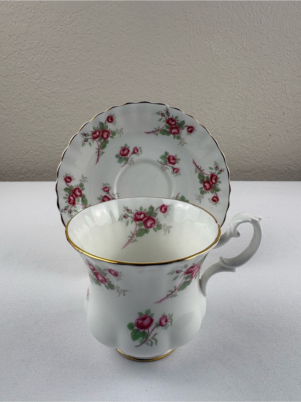 Royal Albert Bone China Teacup and Saucer Featuring the Rose Time Pattern